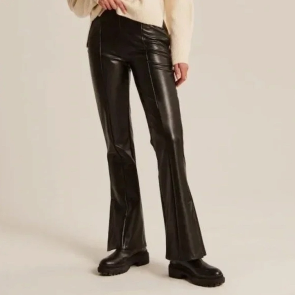 Abercrombie & Fitch Vegan Leather Split Hem Flare Pant